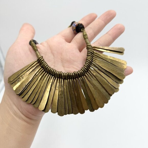 Vintage Brass Beaded Dangle Choker Tribal Nepali Bib Necklace BOHO Tribal - Picture 4 of 13